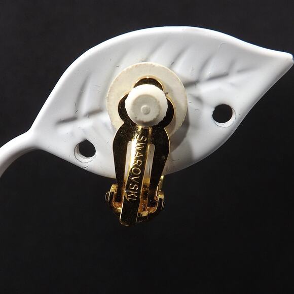 Swarovski Clear Rhinestone Half Hoop Clip On Earrings, Gold Tone, 1990s Vintage - Picture 6 of 10